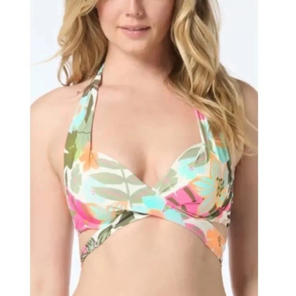 Coco Reef Floral Halter Bikini Top Adjustable Strap Bra Sized 38D D Cup